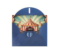 Blue WHJSHOP - Tarjeta de felicitación con impresión de fondo de circo vintage, papel nacarado de alta gama, doble cara, efecto perlado, hebilla de amor, sobre de papel perlado