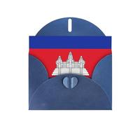 Blue WHJSHOP - Tarjeta de felicitación con impresión de la bandera de Camboya - Papel nacarado de alta gama, doble cara, efecto perlado, hebilla de amor, sobre de papel perlado