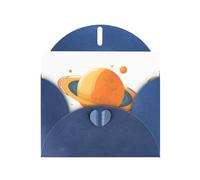 Blue YYHWHJDE - Tarjeta de felicitación con estampado de planeta naranja, 15,2 x 10,2 cm, diseño moderno y único para varias ocasiones