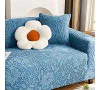 BlueA3SeaterCamelliaFleeceSofaCoverElasticFurProtectorwith WashablePillow Case All InclusiveDecorativeSlipcover for Kids&PetsUniversalFitCouchProtector
