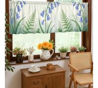 Bluebell - Cortinas de cocina, diseño de hojas de helecho botánico primaveral, color azul primavera, con bolsillo para barra, para ventana de cocina sobre fregadero, 18 x 52 pulgadas