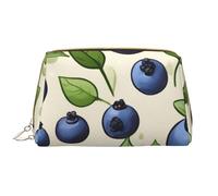 Blueberry Pattern03 - Bolsa de maquillaje de piel con cremallera y bonita bolsa grande para bolígrafos, White, Talla única