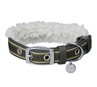 Blueberry Pet 2020/2021 Collar de perro suave y cómodo con forro polar a rayas multicolor acolchado ajustable con hebilla de metal, color verde oliva, cuello de 33 a 42 cm, para raza media