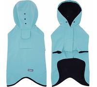 Blueberry Pet 2022/2023 Nueva chaqueta impermeable de 24 pulgadas, impermeable con capucha y rompevientos con correa y agujero del arnés, azul turquesa, equipo de lluvia al aire libre para perros