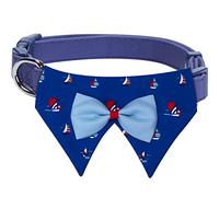Blueberry Pet Nautical Navy Blue Sailboat Dog Bandana Collar with Bow Tie, Small, Neck 30cm-40cm, Adjustable Collars for Dogs