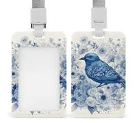 Bluebird and Flowers - Soporte vertical para tarjetas de identificación con cordón, resistente y resistente, soporte para tarjetas de identificación, impermeable, protector para enfermera, oficial