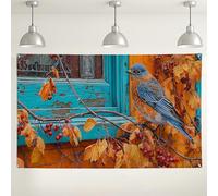 Bluebird - Fondo de hojas de otoño, fondo de fotografía de naturaleza vibrante para eventos de otoño, decoración rústica para Acción de Gracias y celebraciones de temporada, 71 x 43 pulgadas