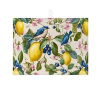 Bluebird - Tapete de secado de platos floral de limón para encimera de cocina, tapete escurridor de platos absorbente, tapete de secado de microfibra para jardín de verano, protector de barra de café