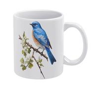 Bluebird - Taza de café de cerámica blanca de 11 onzas, taza de té impresa de doble cara con mango ergonómico en C, vajilla de porcelana gruesa para el hogar, oficina, cocina, regalos novedosos para