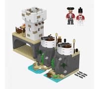 BlueBrixx Pro 108387 - Leyendas de la costa del tesoro: expansión de la torre de vigilancia - 471 bloques de sujeción, juego pirata, regalo para aficionados a los barcos y piratas, piedras estándar