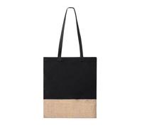 BLUECHOLON Bolsa de Compras Reutilizable de Algodón y Yute, 38 x 42 cm, Capacidad 8 kg, Tote Bag. (Negro)