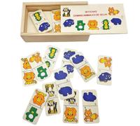 BLUECHOLON Dominó Pequeño de Madera con Animales, 28 Fichas, Diseños de Granja y Selva, Juego Educativo Infantil (Jungla)