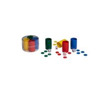 BLUECHOLON Set de Cubiletes de Plástico para Parchís y Oca, con Dados y Fichas, Multicolor (Set 4 cubiletes - Multicolor)