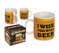BLUECHOLON Taza de Café XL 'I Wish This Was a Beer', Cerámica Blanca, 800 ml, Diseño Cerveza