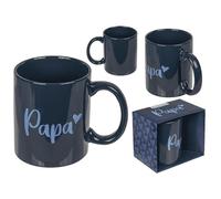 BLUECHOLON Taza de Gres Papá y Mamá, 320ml, Azul Marino y Rosa, 8x10cm, Regalo para Día del Padre y Madre, Cumpleaños, con Caja de Regalo (Papá)