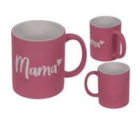 BLUECHOLON Taza de Gres Papá y Mamá, 320ml, Azul Marino y Rosa, 8x10cm, Regalo para Día del Padre y Madre, Cumpleaños, con Caja de Regalo (Mamá)