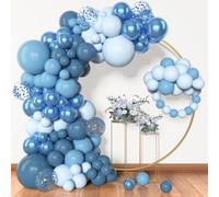 BlueCloudy 153pcs Kit de Arco de Guirnalda de Globos Azul, Diferentes Tamaños 45 30 25 12 cm, Globos de Látex Metálico Azul con Confeti para Decoraciones de Cumpleaños Tema Oceánico Aniversario