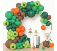 BlueCloudy Kit arco guirnalda globos dinosaurios, diferentes tamaños 45 30 25 12 cm, globos impresos verde oscuro marrón naranja, para decoraciones cumpleaños jungla safari dinosaurio