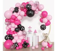 BlueCloudy Kit arco guirnalda globos rosa y negro, diferentes tamaños 45 30 25 12 cm, globos látex rosa negro lunares confeti, para decoraciones boda cumpleaños
