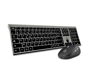 BlueElement - Pack de Teclado y ratón inalámbricos con Smart Dongle - Wireless con Smart Dongle - Clics silenciosos, diseño Ultra Delgado - Ergonómico - Recargable - AZERTY FR (Black)