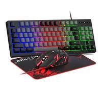 BlueFinger Combo de teclado RGB para juegos de 87 teclas y mouse retroiluminado, teclado arco iris con cable USB, juego de teclado para juegos y trabajo (negro y gris)