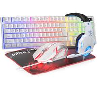 BlueFinger Combo de teclado RGB para juegos, mouse retroiluminado y auriculares, teclado retroiluminado con cable USB, juego de mouse LED para juegos, auriculares con micrófono para laptop, PC, juegos
