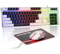 BlueFinger Combo de teclado RGB para juegos y mouse retroiluminado, cable USB, juego de juegos LED para computadora portátil, juego de computadora y trabajo (blanco y negro)