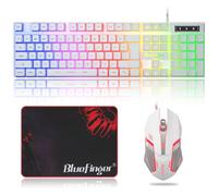 BlueFinger Combo de teclado RGB para juegos y mouse retroiluminado, cable USB, juego de juegos LED para computadora portátil, juego de computadora y trabajo (blanco)