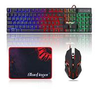 BlueFinger Combo de teclado RGB para juegos y mouse retroiluminado, cable USB, juego de juegos LED para laptop, PC, juego de computadora y trabajo