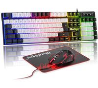 BlueFinger Combo de teclado RGB para juegos y mouse retroiluminado, cable USB, juego de juegos LED para computadora portátil, juego de computadora y trabajo (blanco y negro)