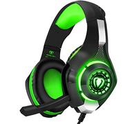 BlueFire Auriculares estéreo para Juegos para Playstation 4 PS4 PS5, Auriculares supraaurales con micrófono y Luces LED para Xbox One, PC, portátil (Verde)