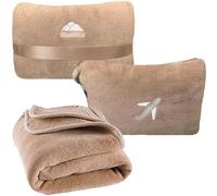 BlueHills Manta de Viaje en Mini Funda Suave, Manta de avión de Felpa Premium en Bolsa Suave, Paquete Compacto con cinturón de Equipaje y Clip para Mochila, Color Beige M06