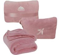 BlueHills Manta de Viaje en Mini Funda Suave, Manta de avión en Bolsa Suave, Paquete Compacto con cinturón de Equipaje y Clip para Mochila, Rosa Polvoriento, M02