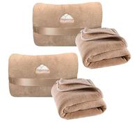 BlueHills Paquete de 2 Mini Mantas de Viaje de Felpa Suave, Esenciales para Dos en Bolsa, Vuelo, Viajes, cálidas, portátiles, Color Beige, M26