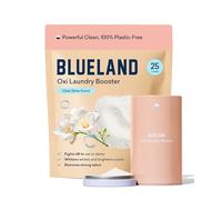 BLUELAND Oxi - Juego de iniciación en polvo para lavandería, limpiador ecológico sin plástico, removedor de manchas a base de plantas, cielo claro perfumado, 17.5 onzas, 25 carbohidratos