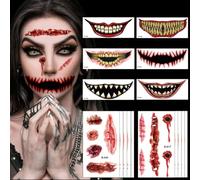 Bluelves 16 Tatuajes temporales de Halloween,6 para la Cara de Calavera, 10 para Cicatrices realistas,Disfraces de Halloween Tatuajes de Zombis, Maquillaje para Decoraciones de Fiesta de Halloween