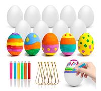 Bluelves 24X Huevos de Pascua, Huevos Blancos Plásticos, Decoración de Pascua, Huevos de Pascua Juguetes Favores de Partido, Ideales para Huevos de Pascua Manualidades, 6 pinceles para pintar