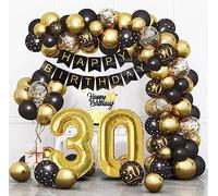 Bluelves 30 Años Decoracion Cumpleaños Oro Negro, Globos Decoracione 30 Años, Decoraciones 30er Globos Cumpleaños con Pancarta Happy Birthday para Hombres y Mujeres