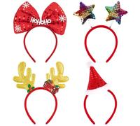 Bluelves 4pcs Diadema Navidad,Diademas con Motivos Navideños,Gorro de Navidad,Cornamenta de Reno,Muñeco de Nieve,Sparkling Star Hairbands para Mujeres Niños