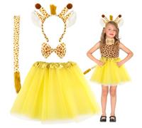 Bluelves 4pcs Jirafa Disfraz Niños,Animales Salvajes Diadema con Niños Tutú Falda Cola Pajarita,Selva Conjunto de Disfraces de Animales para Carnaval Halloween Fiesta 3-8 Años Niñas