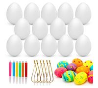 Bluelves 50X Huevos de Pascua, Huevos Blancos Plásticos, Decoración de Pascua, Huevos de Pascua Juguetes Favores de Partido, Ideales para Huevos de Pascua Manualidades, 6 pinceles para pintar