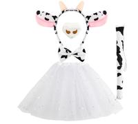 Bluelves 5pcs Vaca Disfraz Niños,Animales Salvajes Diadema con Niños Tutú Falda Cola Pajarita Nariz,Selva Conjunto de Disfraces de Animales para Carnaval Halloween Fiesta 3-8 Años Niñas