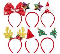 Bluelves 6pcs Diadema Navidad,Diademas con Motivos Navideños,Árbol de Navidad,Papá Noel,Gorro de Navidad,Cornamenta de Reno,Muñeco de Nieve,Sparkling Star Hairbands para Mujeres Niños