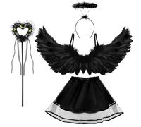 Bluelves Alas de Angel, Alas de Plumas con Aureola y Varita Mágica, Alas de Angel Blancas Negro Decoración, Plumas Ángel Alas, Disfraz de Alas de Ángel para Halloween Carnaval