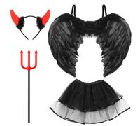 Bluelves Alas de Angel, Alas de Plumas con Aureola y Varita Mágica, Alas de Angel Blancas Negro Decoración, Plumas Ángel Alas, Disfraz de Alas de Ángel para Halloween Carnaval