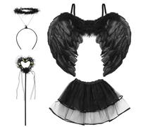 Bluelves Alas de Angel, Alas de Plumas con Aureola y Varita Mágica, Alas de Angel Blancas Negro Decoración, Plumas Ángel Alas, Disfraz de Alas de Ángel para Halloween Carnaval