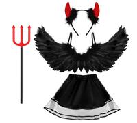 Bluelves Alas de Angel, Alas de Plumas con Aureola y Varita Mágica, Alas de Angel Blancas Negro Decoración, Plumas Ángel Alas, Disfraz de Alas de Ángel para Halloween Carnaval