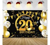 Bluelves Decoracion 20 Cumpleaños Oro Negro, Pancarta 20 cumpleaños, Photocall 20 Cumpleaños Hombre Mujer, Extra Grande Fondo de Cartel Dorado Negro Materiales de Fiesta para 20 años Cumpleaños