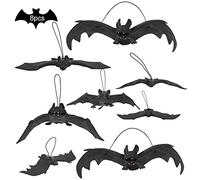 Bluelves Halloween Decoración, Murciélago de Halloween, 8pcs Realista Murciélagos Colgantes, Halloween decoración de Terror, Murciélagos de Goma 3D para Decoracion Fiesta Halloween