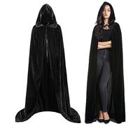 Bluelves Halloween Vampiro Capa, Negro Largo Capa con Capucha, Terciopelo Medieval Vampiro Disfraz Traje para Mujeres Hombres, Halloween Disfraz Carnaval(150cm)